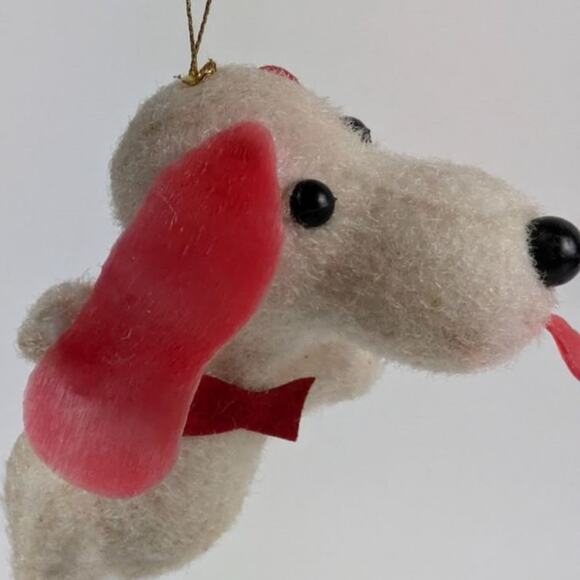 5 Vintage White Felted Snoopy Style Dog Christmas Tree Ornament Ears Tongue RARE - Picture 8 of 16